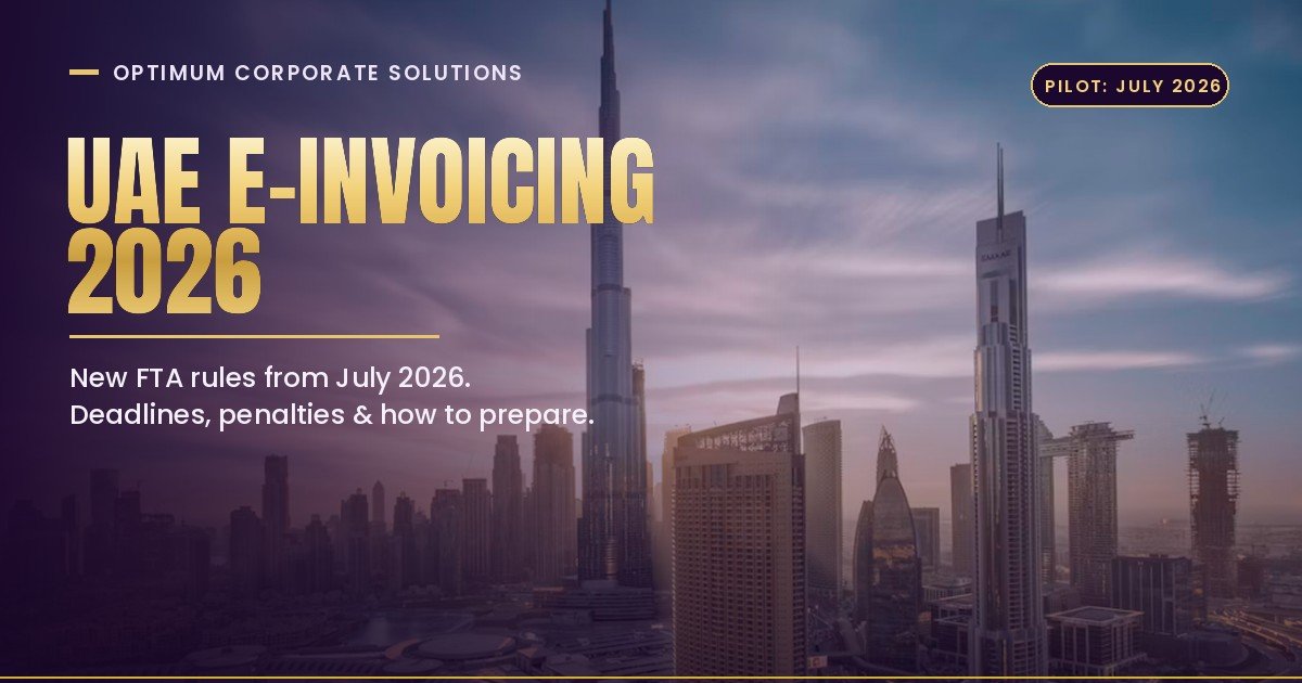 UAE e-invoicing 2026 timeline and FTA compliance deadlines — Optimum Corporate Solutions